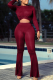 Burgundy Casual Solid Patchwork O Neck Long Sleeve Two Pieces