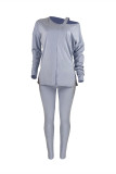Apricot Fashion Casual Solid Hollowed Out V Neck Long Sleeve Two Pieces