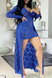 Pink Sexy Patchwork Lace V Neck Irregular Dress Dresses