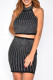 Black Fashion Sexy Patchwork Hot Drilling Backless Halter Sleeveless Two Pieces