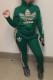 Green Fashion Casual Print Patchwork Zipper Collar Long Sleeve Two Pieces