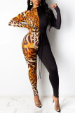 Black Red Fashion Sexy Print Patchwork O Neck Jumpsuits