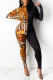 Black Yellow Fashion Sexy Print Patchwork O Neck Jumpsuits