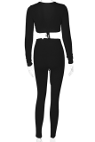 Apricot Sexy Solid Patchwork V Neck Long Sleeve Two Pieces
