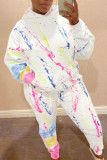 White Casual Print Patchwork Hooded Collar Long Sleeve Two Pieces