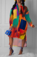 Colour Casual Print Patchwork Turndown Collar Shirt Dress Dresses