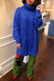 Blue Fashion Casual Solid Basic Turtleneck Long Sleeve Dresses