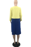 Blue Casual Solid Patchwork O Neck Straight Dresses