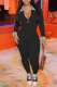 Black Casual Plaid Patchwork Turndown Collar Skinny Jumpsuits