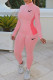 Pink Fashion Casual Print Patchwork Zipper Collar Long Sleeve Two Pieces