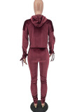 Pink Fashion Casual Solid Bandage Hollowed Out Hooded Collar Long Sleeve Two Pieces