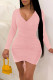 Pink Sexy Casual Solid Fold V Neck Long Sleeve Dresses
