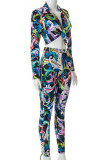 Multicolor Fashion Casual Print Basic Turndown Collar Long Sleeve Two Pieces