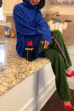 Blue Fashion Casual Solid Basic Turtleneck Long Sleeve Dresses