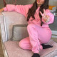 Pink Fashion Sexy Solid Fold Hooded Collar Long Sleeve Two Pieces