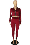 Black Solid Patchwork Zipper Hooded Collar Long Sleeve Two Pieces