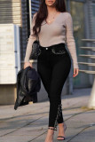 Black Fashion Street Solid Patchwork Plus Size Jeans