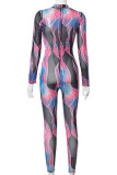 Purple Sexy Print Patchwork O Neck Regular Jumpsuits