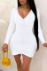 White Sexy Casual Solid Fold V Neck Long Sleeve Dresses