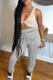 Light Brown Fashion Casual Solid Patchwork Regular High Waist Trousers