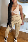 Light Brown Fashion Casual Solid Patchwork Regular High Waist Trousers