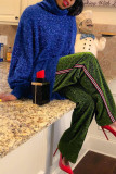 Blue Fashion Casual Solid Basic Turtleneck Long Sleeve Dresses