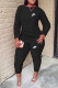 Black Fashion Casual Print Basic O Neck Long Sleeve Two Pieces