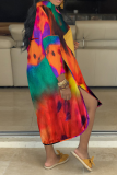 Multicolor Casual Print Patchwork Turndown Collar Shirt Dress Dresses