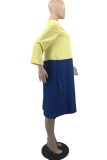 Blue Casual Solid Patchwork O Neck Straight Dresses