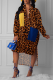 Leopard Print Casual Print Patchwork Turndown Collar Shirt Dress Dresses
