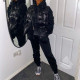 Black Fashion Sexy Solid Fold Hooded Collar Long Sleeve Two Pieces