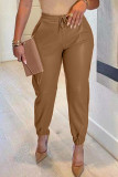 Coffee Casual Solid Patchwork Regular High Waist Pencil Solid Color Bottoms