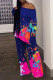 Blue Casual Print Patchwork Oblique Collar Two Pieces