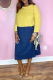 Blue Casual Solid Patchwork O Neck Straight Dresses