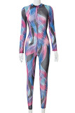Purple Sexy Print Patchwork O Neck Regular Jumpsuits