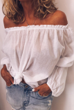 White Casual Solid Stringy Selvedge Off the Shoulder Tops