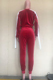 Red Fashion Casual Solid Split Joint O Neck Long Sleeve Two Pieces