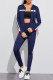 Blue Fashion Casual Patchwork Zipper Hooded Collar Long Sleeve Two Pieces