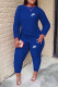 Royal Blue Fashion Casual Print Basic O Neck Long Sleeve Two Pieces