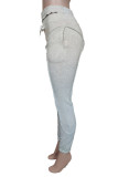 Light Brown Fashion Casual Solid Patchwork Regular High Waist Trousers