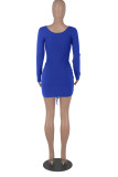 Blue Sexy Casual Solid Fold V Neck Long Sleeve Dresses