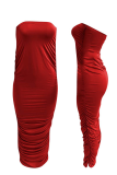 Red Casual Solid Patchwork Skinny High Waist Pencil Solid Color Bottoms