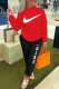 Red Fashion Casual Print Patchwork Hooded Collar Long Sleeve Two Pieces