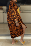 Multicolor Casual Print Patchwork Turndown Collar Shirt Dress Dresses