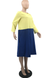 Blue Casual Solid Patchwork O Neck Straight Dresses