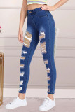 Dark Blue Fashion Street Solid Split Joint Denim Jeans