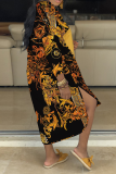 Multicolor Casual Print Patchwork Turndown Collar Shirt Dress Dresses
