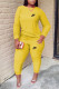 Yellow Fashion Casual Print Basic O Neck Long Sleeve Two Pieces