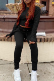 Deep Red Casual Solid Patchwork O Neck Long Sleeve Two Pieces