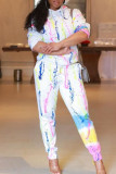 White Casual Print Patchwork Hooded Collar Long Sleeve Two Pieces